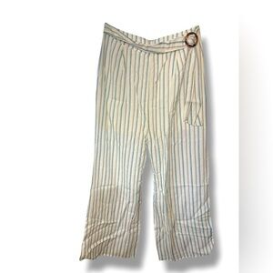 Francesca’s Harper Heritage Striped Linen Wide-Leg Pants w/Belt Ring Detail Sz L